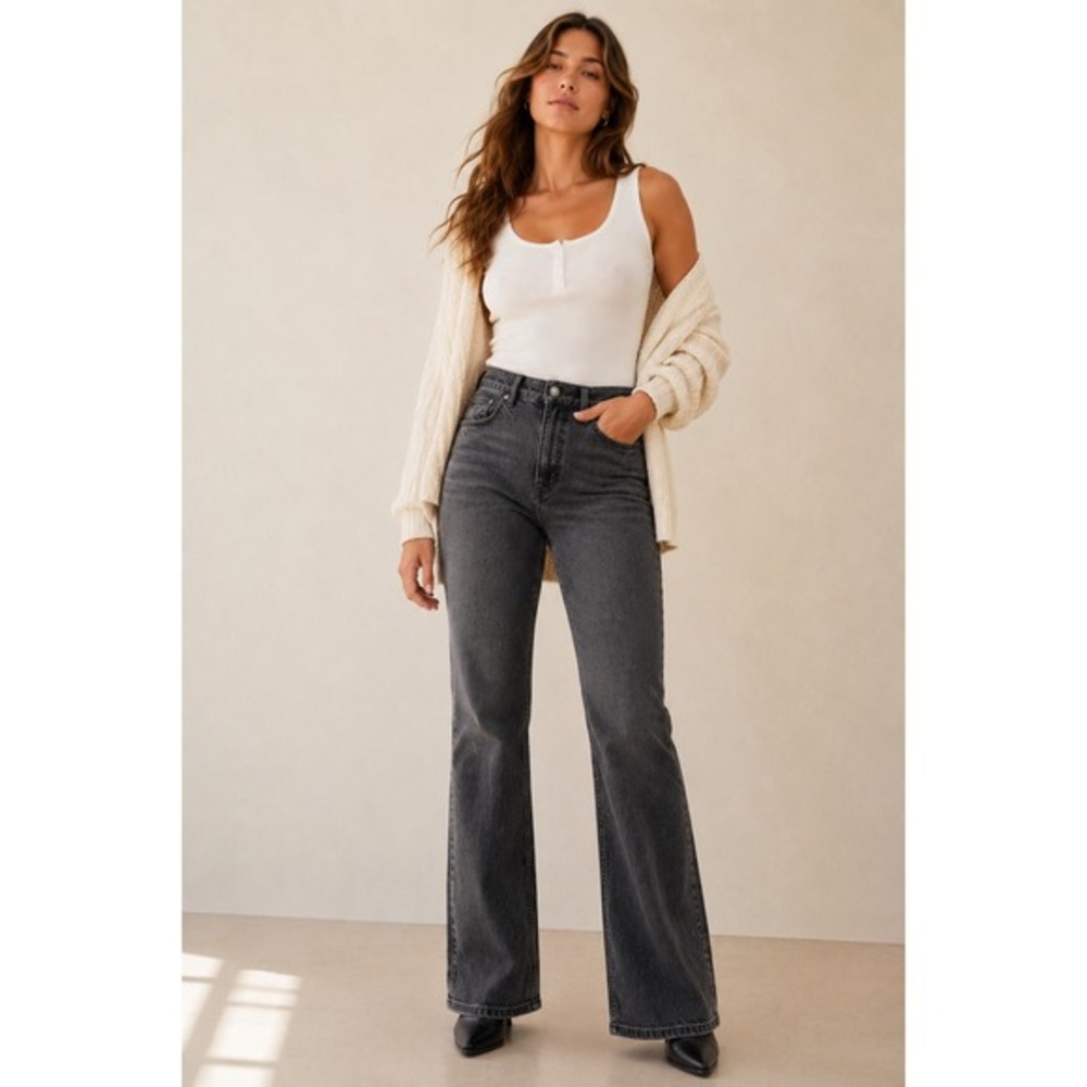 Reformation Jeans Payton High Rise Sz 27 (26x32) Grey Bootcut Organic Cotton‎